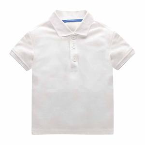 Polos para niños con botones de manga corta de algodón de color sólido - Product Image 2