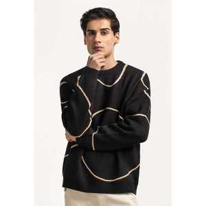 Men's Geometric Pattern Crew Neck <b>Pullover</b> <b>Sweater</b> with Logo and Print ODM Full Sleeve Knitwear for Autumn Season - Product Image 6