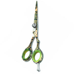 Tijeras de peluquero recubiertas de papel multicolor con reposapiés ajustable y tijeras de peluquero con anillo de goma verde - Product Image 4