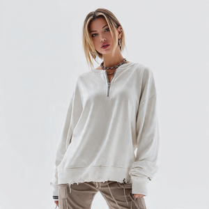 Women's Printed Acid Wash Distressed <b>Drop</b> Shoulder Baggy Winter Sweatshirts Streetwear Polyester/Cotton - Product Image 3