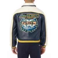 Veste bomber pour homme FITNESS CONCEPTS en cuir PU, avec blocs de couleur, patch brodé, col montant, style décontracté pour l'hiver
