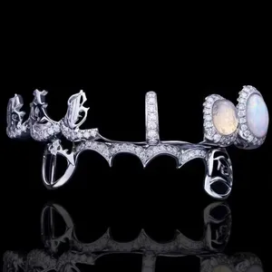 Cusomiz Moissanite Diamond Opal Grillz 925 Sterling Silver Border Line Dientes perfectos para Look Unisex - Product Image 2