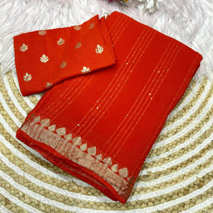 Sari de seda Chinon de diseñador de Bollywood elegante indio con blusa de lujo étnica Exclusivo de Bollywood Última ropa de festival de boda - Product Image 1