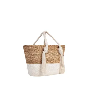 Article chaud 2023 paille corde couleur bloc fourre-tout piscine plage pique-nique sac de voyage toile de jute sac pour fille ami maman soeur tante