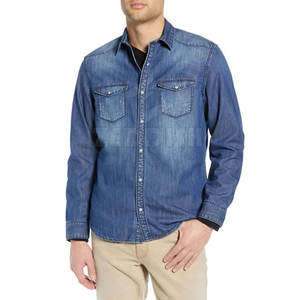 Camisa vaquera para hombre con logotipo personalizado al por mayor 100% algodón transpirable e informal para uso en exteriores - Product Image 6