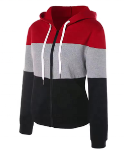 Bulk Wholesale Casual Oversize Heavyweight Color Block French Terry <b>String</b> Full Zip up Hoodies - Product Image 1