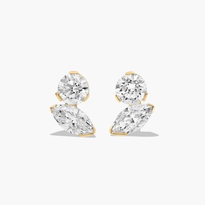 Pendientes de Diamantes Cultivados en Laboratorio con Diseño Dual Toi Et Moi, Corte Redondo Marquise, 1.00 Ct, en Oro Sólido de 14K para Novias - Product Image 2