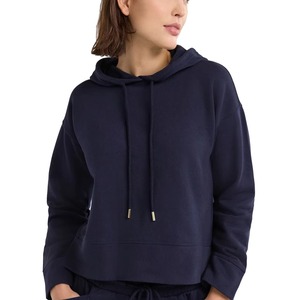 เสื้อสวมหัวมีฮู้ดของผู้หญิงผ้าฟลีซโพลีเอสเตอร์/ ผ้าฝ้ายสีทึบสไตล์วินเทจ - Product Image 2