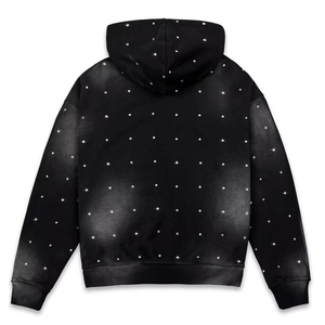 Sudadera con Capucha y Cremallera de Alta Calidad con Estampado de Diamantes de Imitación, Logotipo Personalizado, Peso Pesado, 100% Algodón, Lavado Ácido, Ropa Urbana para Hombre - Product Image 2