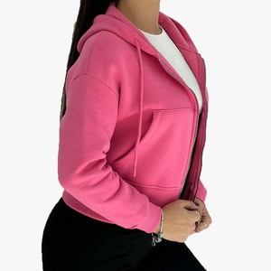 Sweat à capuche zippé 2026 teint uni personnalisé pour les femmes Look vintage surdimensionné Polyester coton décontracté hiver - Product Image 2