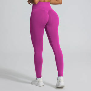 High Quality Women's S-L High Waist Seamless Sports Leggings Breathable Butt Scrunch Quick Dry <b>Nylon</b>/Spandex Elastic Waist - Product Image 3