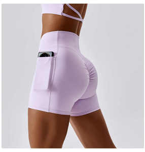 Running Womens Crossover Waist Gym Scrunch Shorts Pocket Yoga Leggings Shorts - Product Image 5