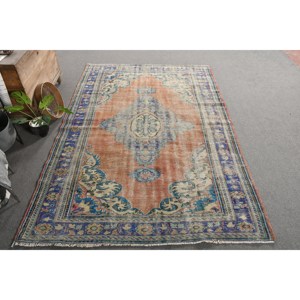 Classique Orange Bleu Patchwork Écologique Moyen Pile Tapis 6'1 "x 9' Style Turc Salle À Manger Laine Latex Tabriz Rectangle - Product Image 4