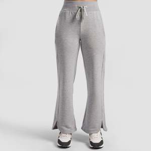 Pantalones Casuales de Pierna Ancha, Cintura Alta, Transpirables y Flexibles en Gris Melange - Product Image 1