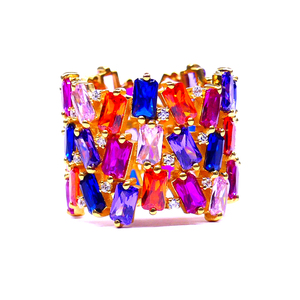 Anillo Baguette de topacio multicolor chapado en oro de Plata de Ley 925 desgaste clásico hecho a mano ajustable - Product Image 2