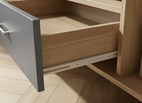 Meuble TV moderne en chêne gris foncé de 180 cm avec 2 portes artistiques, tiroir de rangement et glissières métalliques, idéal pour hôtels, convient aux téléviseurs de 65 pouces et plus, pour salon