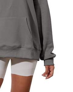 Sweat-shirt à capuche en polaire surdimensionné gris pour femme, décontracté, pull d'hiver chaud, coupe ample, poche kangourou, streetwear - Product Image 5
