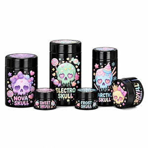 Airtight UV Protect Black Glass <b>Jars</b> 3.5g 7g Herb Container Child Resistant Packaging with Bespoke BrandLogo Stickers - Product Image 1