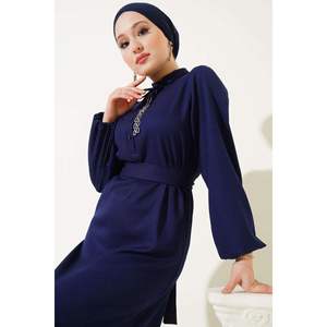 Robe String à Demi-Bouton et Col Bleu Marine - Product Image 3