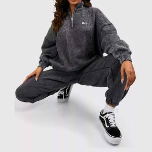 Nueva sudadera con cremallera de ácido personalizada de Invierno para mujer, aspecto Vintage sólido, algodón de poliéster de gran tamaño, informal, respetuosa con el medio ambiente para invierno - Product Image 1