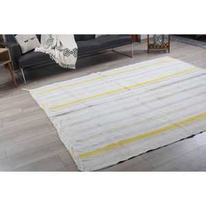พรมตุรกีขนาดใหญ่ 6.7x8 ฟุต (203x244 ซม.) พรมลายทางสีขาวสไตล์วินเทจ - Product Image 2