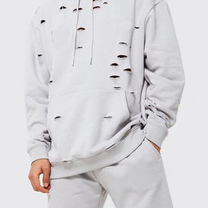 Sudadera con capucha desgastada hecha a medida de calidad superior para hombre Venta caliente Ropa de calle Patrón sólido Sudadera con capucha desgastada para hombre - Product Image 5