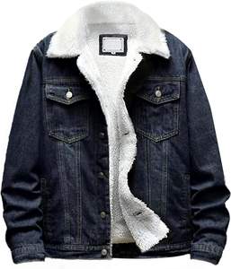 Veste en jean pour homme avec polaire Vestes de camionneur extensibles coupe ajustée Manteau en denim classique et décontracté pour l'hiver - Product Image 1