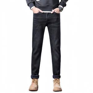 kivotech Men's New Slim Fit Thick <b>Jeans</b> for Autumn Straight Leg Fashionable Men's <b>Jeans</b> with <b>Elastic</b> Medium Wash Fully Matched - Product Image 1