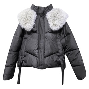 Moda Cuello de piel invierno mujer chaqueta negra señoras corto cálido Abrigo acolchado mujer Parka prendas de vestir exteriores invierno cálido - Product Image 1