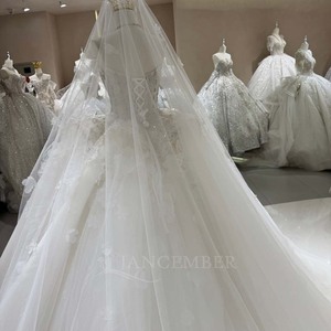 Robe de mariée moderne DW0199 vintage sans bretelles, couleur ivoire, avec fleurs 3D, traîne chapelle, dentelle et appliques de cristaux - Product Image 6