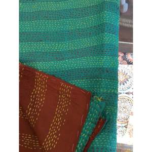 Vintage <b>Red</b> Ochre Emerald <b>Silk</b> Sari Wrap - Product Image 4
