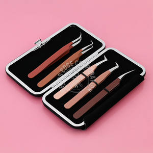 Pince à cils pour extensions, à pointe en fibre, angulaire, pour volume, à prise souple, courbée, classique, pour isolation, fournitures - Product Image 1