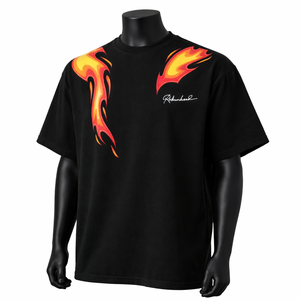 Custom <b>Flame</b> Graphic T <b>Shirt</b> For Men Cotton Streetwear Oversized Black Printed T-<b>Shirt</b> Fashion Tee OEM Wholesale - Product Image 3