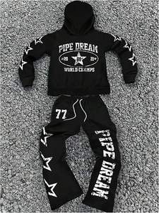 Ensemble de survêtement évasé personnalisé OEM imprimé pour homme – Pantalon de survêtement évasé et sweat à capuche deux pièces vierges - Product Image 2