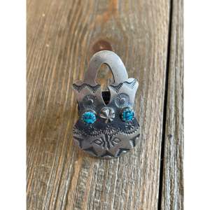 Tim Yazzie Kingman Turquoise & Sterling Silver <b>Adjustable</b> <b>Ring</b> Stainless Steel Vase Bezel Setting Gift for Size 8 Number Shape - Product Image 1