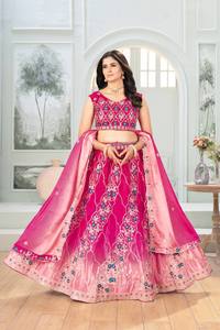 Salwar Kameez de Mariée Femme Attraction Rose, Ampleur Totale, Travail Gaufré, Traditionnel, Fête, Toutes Saisons, Chinon Rembourré, Séchage Rapide - Product Image 6