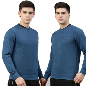 Pull à capuche d'hiver à col rond pour hommes 100% coton sweat thermique à manches longues chaud respirant couleur unie imprimé teint uni - Product Image 5