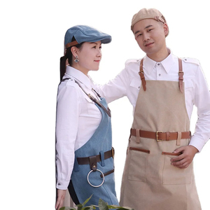 Delantales Unisex Personalizados Chef Barista Oem Grill Trabajo de cuero Bartenders Delantal de lona profesional con correas de cuero - Product Image 2