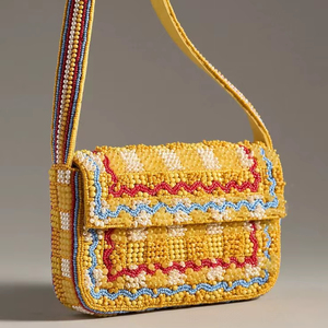 Handcrafted Beaded Evening <b>Bag</b> Vintage Plaid & Wave Pattern Sequin <b>Clutch</b> Artisanal Small Shoulder <b>Bag</b> <b>for</b> <b>Weddings</b> & Parties - Product Image 1