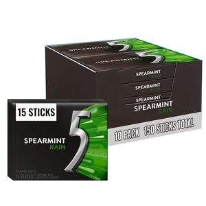 Goma de Mascar 5 GUM Spearmint Rain Sin Azúcar, Sabor Refrescante y Estimulante a Menta, Five Gum, Paquete de 15 Unidades (10 Paquetes) - Product Image 3