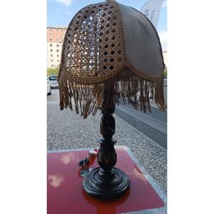 Lampada da terra in legno artigianale antica-paralume