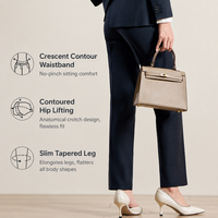Pantalon de bureau pour femme, bleu marine, 100 % laine, lavable en machine, coupe droite, taille élastique, poches obliques, sur mesure