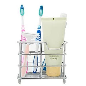 Porte-brosse à dents en acier argenté, porte-dentifrice de couleur argentée, support moderne du milieu du siècle pour salle de bain, offre spéciale - Product Image 3