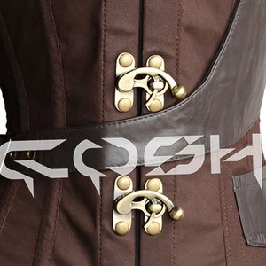 Corset sous-poitrine marron style steampunk avec fermoirs anciens et garnitures en cuir - Product Image 3