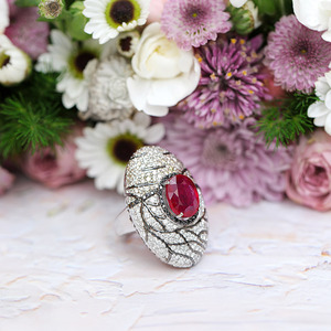 Wholesale Luxury Ruby Gemstone Cocktail <b>Ring</b> for Women Vintage Silver <b>Statement</b> <b>Ring</b> Micro Pave Cubic Zirconia Fashion Jewelry - Product Image 3