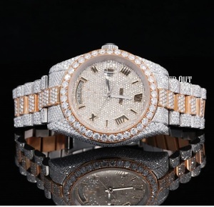 Reloj Analógico de Acero Inoxidable para Hombre con Diamantes Moissanite VVS1 Blancos Rosados, Estilo Antiguo, Mecánico, Deportivo, de Lujo, con Encanto, Totalmente Engastado - Product Image 6