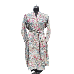 Kimono Peignoir en coton Robe de nuit d'été ouverte sur le devant pour femmes Robe de plage - Product Image 1