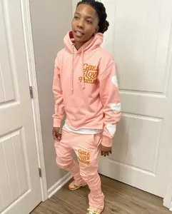 Conjunto de chándal con estampado de farol personalizado para hombre y mujer, conjunto de chándal Unisex con pantalones acampanados apilados y Sudadera con capucha de dobladillo sin procesar - Product Image 2