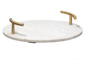 Luxury Unique <b>Round</b> <b>Marble</b> Serving <b>Tray</b> with Gold Metal Handles Modern Table Food Serving <b>Tray</b> - Product Image 3