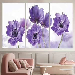Toile d'art imprimée : élégant motif de fleurs violettes pour une décoration moderne, lot de 3 toiles - Product Image 1
